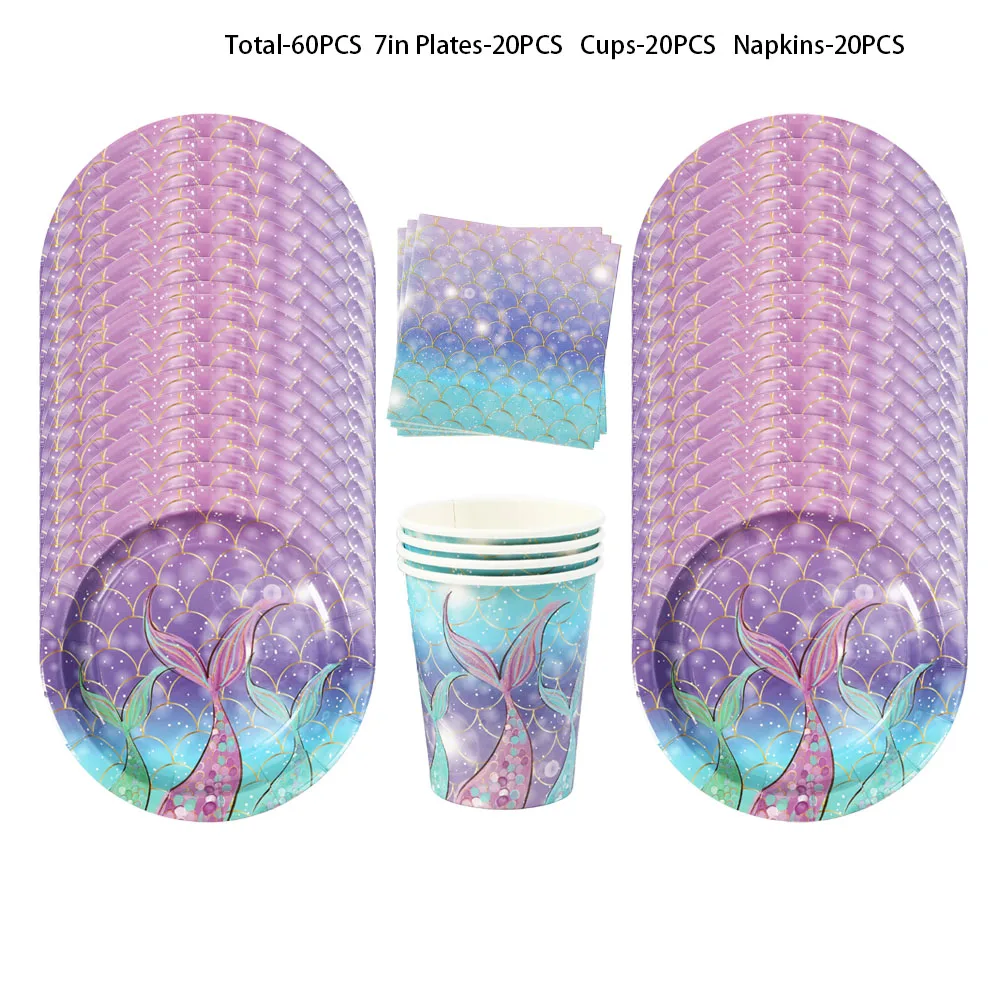 Zeemeermin Verjaardag Decoraties Meisje Wegwerp Papieren Borden Kopjes Servetten Plastic Rietjes Baby Douche Bruiloft Feestartikelen