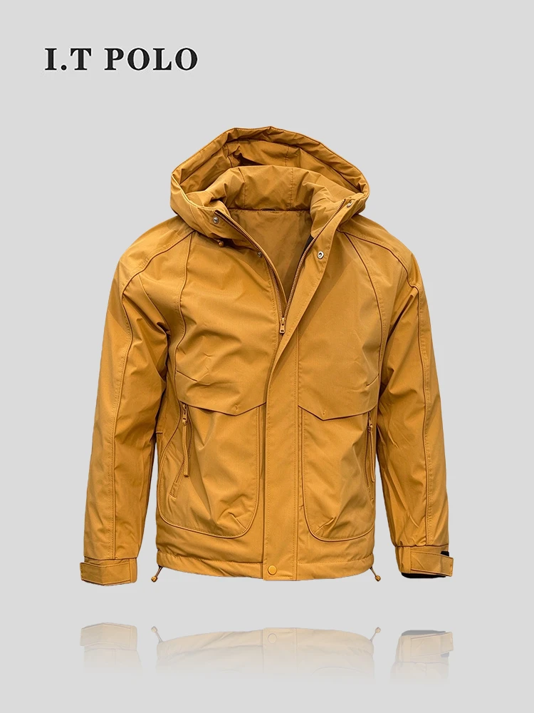 Men's Winter Short Cotton Jacket Hooded Workwear Slim Fit Youth Windproof Polyester Fiber Fashion Sun Protection Clothing
