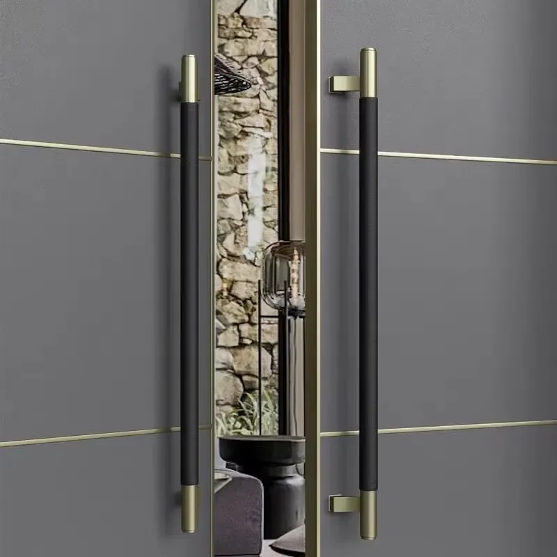 Hot Sale Modern Black Gold Aluminum Door Handles Knurled for Wooden Glass Doors 6