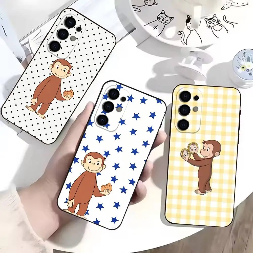 Y2K Curious George monkeys  Phone Case Black Silicone Soft For Samsung S25,S24,S21,S22,S23,S30,Ultra,S20,Plus,Fe,Lite