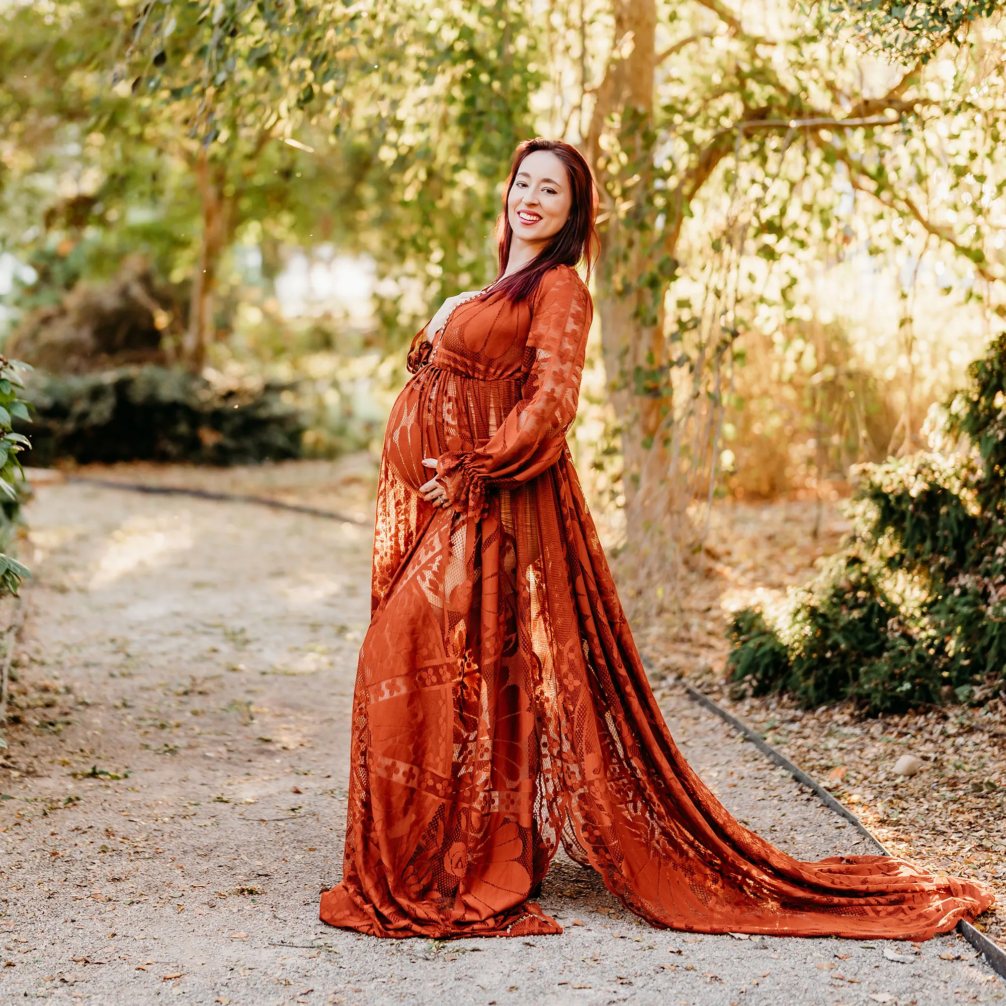 Don & Judy abito premaman Vintage in pizzo Boho con scollo a v profondo con spacco laterale Maxi abito da sera per feste in gravidanza per riprese fotografiche da donna