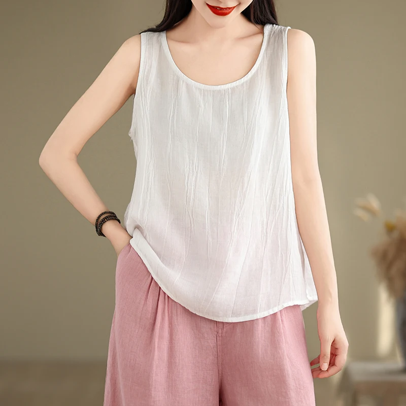 Ultra-Thin Cotton Linen Twist Sleeveless Vest Women's Fashion Inner Wear Base Tank Top Transparent Design H-Shape Summer 2026