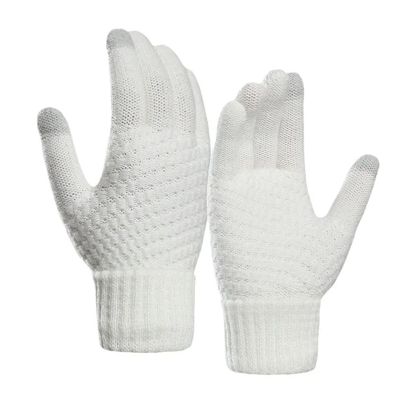 Guantes cálidos de invierno para hombre y mujer, manoplas de punto clásicas elásticas con pantalla táctil, guantes de conducción para ciclismo al aire libre con dedos completos