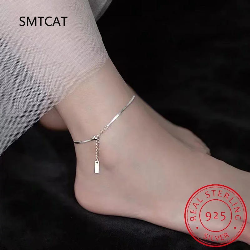 Real 925 Sterling Silver Women Fashion Snake Chain Anklets For Best Friend Lover Birthday Gift 925 Jewelry DA2988