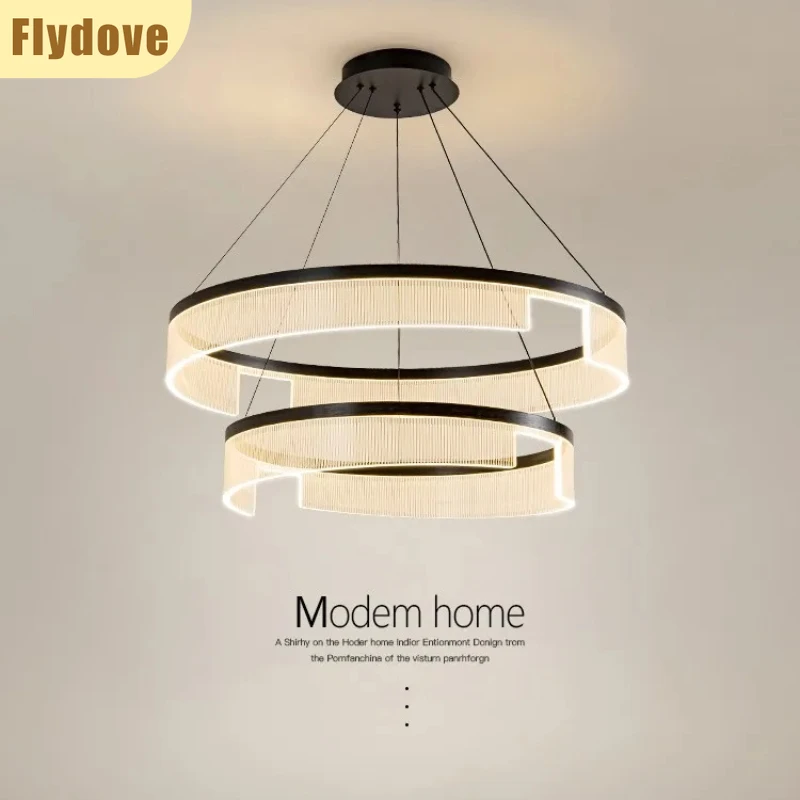 

New Minimalist Living Room Black Circular LED Pendant Light Acrylic Modern Study Hotel Interior Decoration Lighting Fixtures
