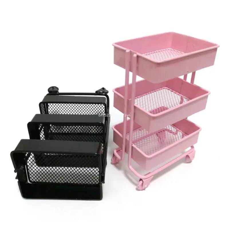 

Dollhouse Furniture Accessories Miniature Iron Shelf Bookshelf With Rolling Utility Cart Rack Mini Scene Model Dropship