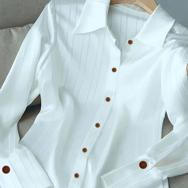 

Французская высококачественная женская рубашка из атласа с полосатой строчкой, новая коллекция весна-осень, легкая роскошь, универсальная свободная модель