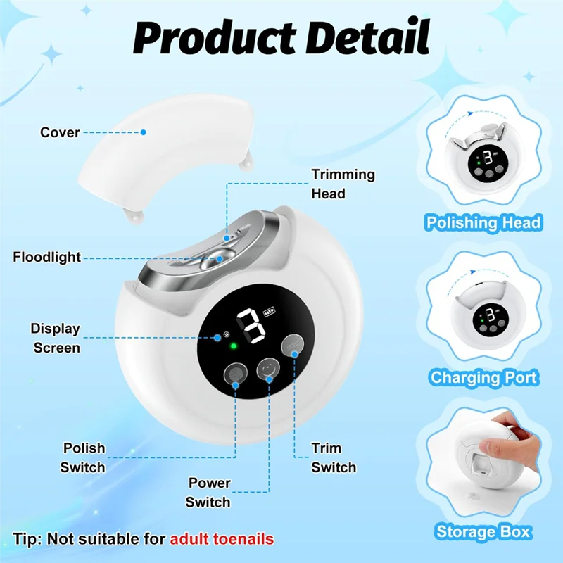 

AS96-Электрический триммер для ногтей, электрическая машинка для стрижки ногтей, детская машинка для стрижки ногтей с пилочкой для ногтей и 3-скоростными шестернями для детей, взрослых пожилых людей