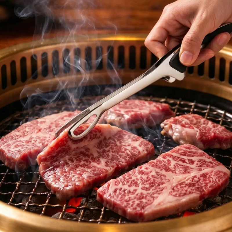 Stainless Steel Food Tongs with Silicone Handle, Pointed Tip Kitchen Clips for Steak, Bread, BBQ Grilling Cooking Serving