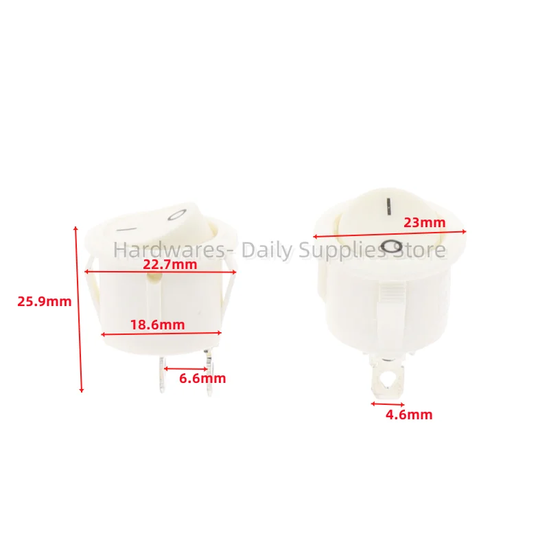 6 Buah Sakelar Rocker Bundar Diameter 20Mm Hitam Mini Bundar Hitam Putih Merah 2 Pin Sakelar Rocker ON-OFF KCD1-105