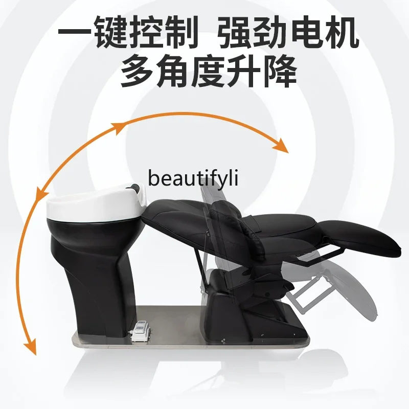 Electric Lifting Shampoo Chair for Hair Salon Barber Shop Ceramic Basin Shampoo Chair Silicone Headrest