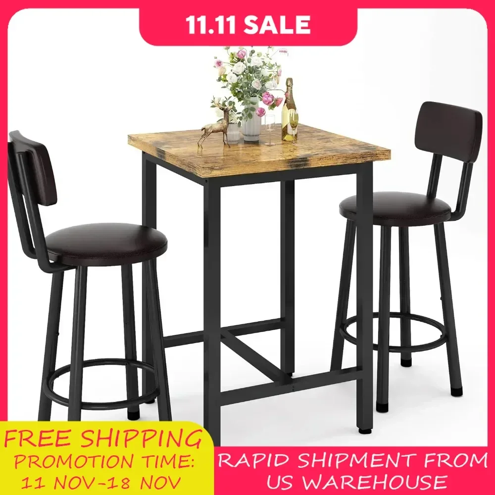 

Modern bar Table and Stools for 2 Kitchen Counter Height Wood Top Bistro Easy Assemble for Living Room Small Space Restaurant