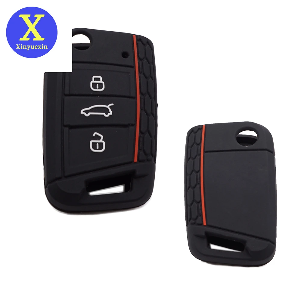 

Xinyuexin New for VW Golf 7 MK7 Silicone Car Key Cover FOB Case for Skoda Octavia A7 Polo Remote Key Jacket Holder Bag Protector