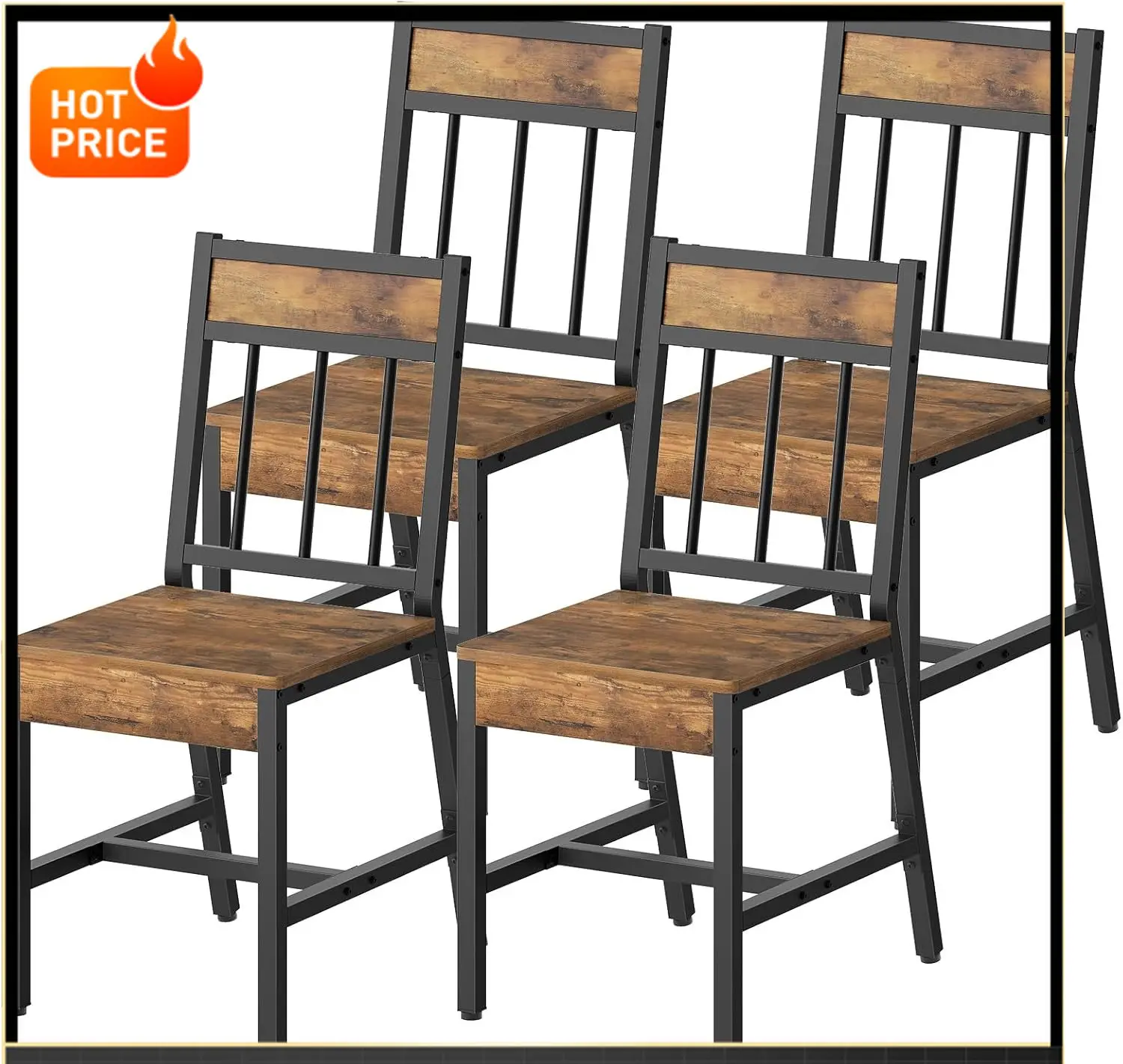 

BestsellerBestsellerDining Chairs Set of 4, Industrial Kitchen Chairs with Metal Frame, Slanted Back, Wooden Dining Chair Set, f