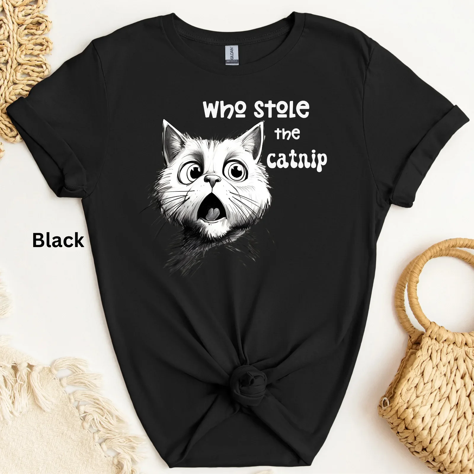 Funny Cat T shirt Graphic Print Novelty T shirt  Who Stole the Catnip