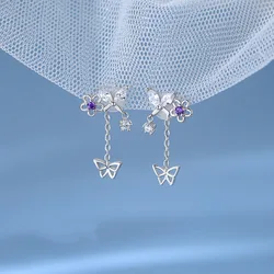 VOQ Silver Color Flower Earrings Ladies  Zircon Pendant Earrings Wedding Fashion Jewelry Gift Butterfly Earrings