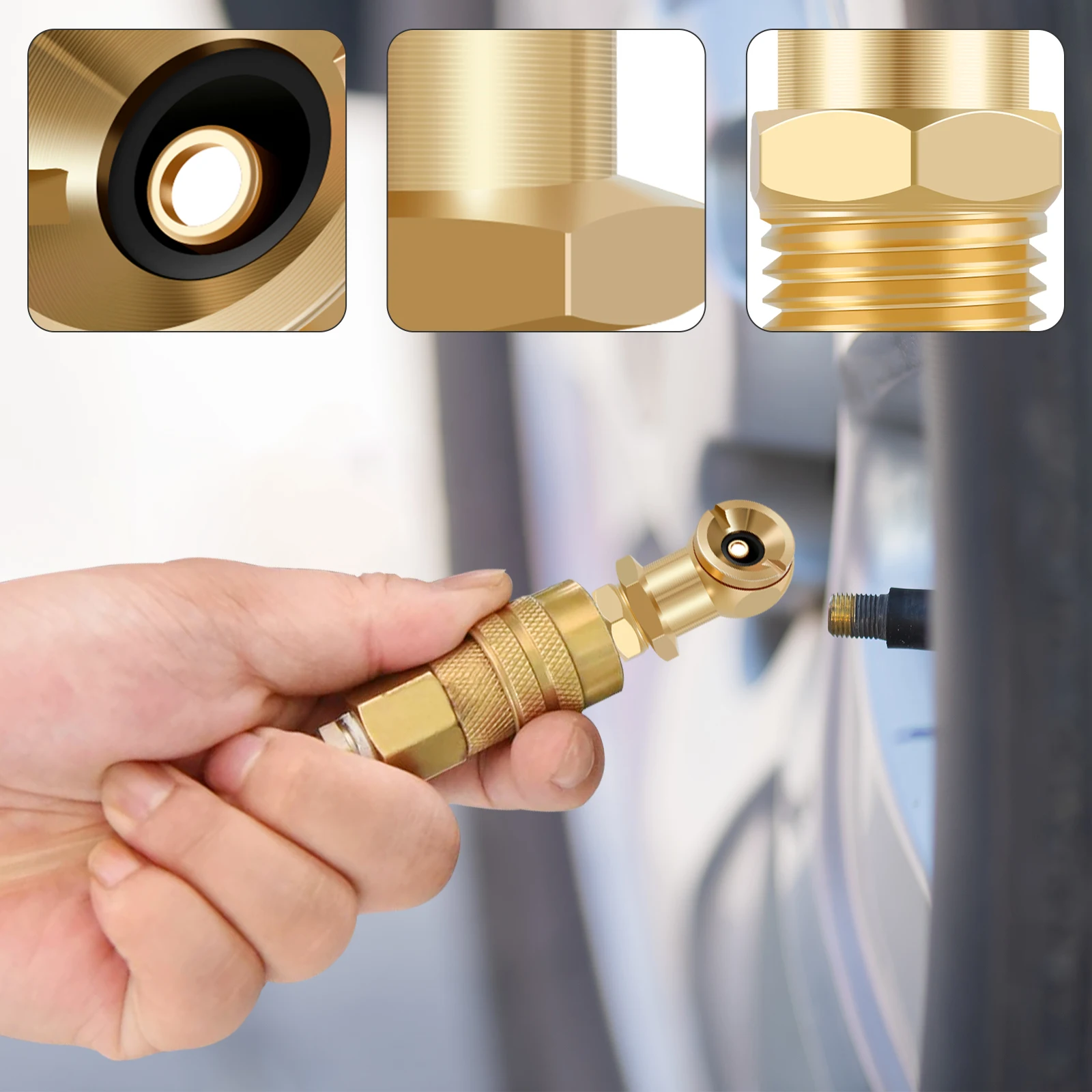 Ball Inflator Air Clamp Kit Brass 1/4 Inch Fnpt Car Tire Air Clamp Inflation Nozzle Air Pump Accessories 300psi