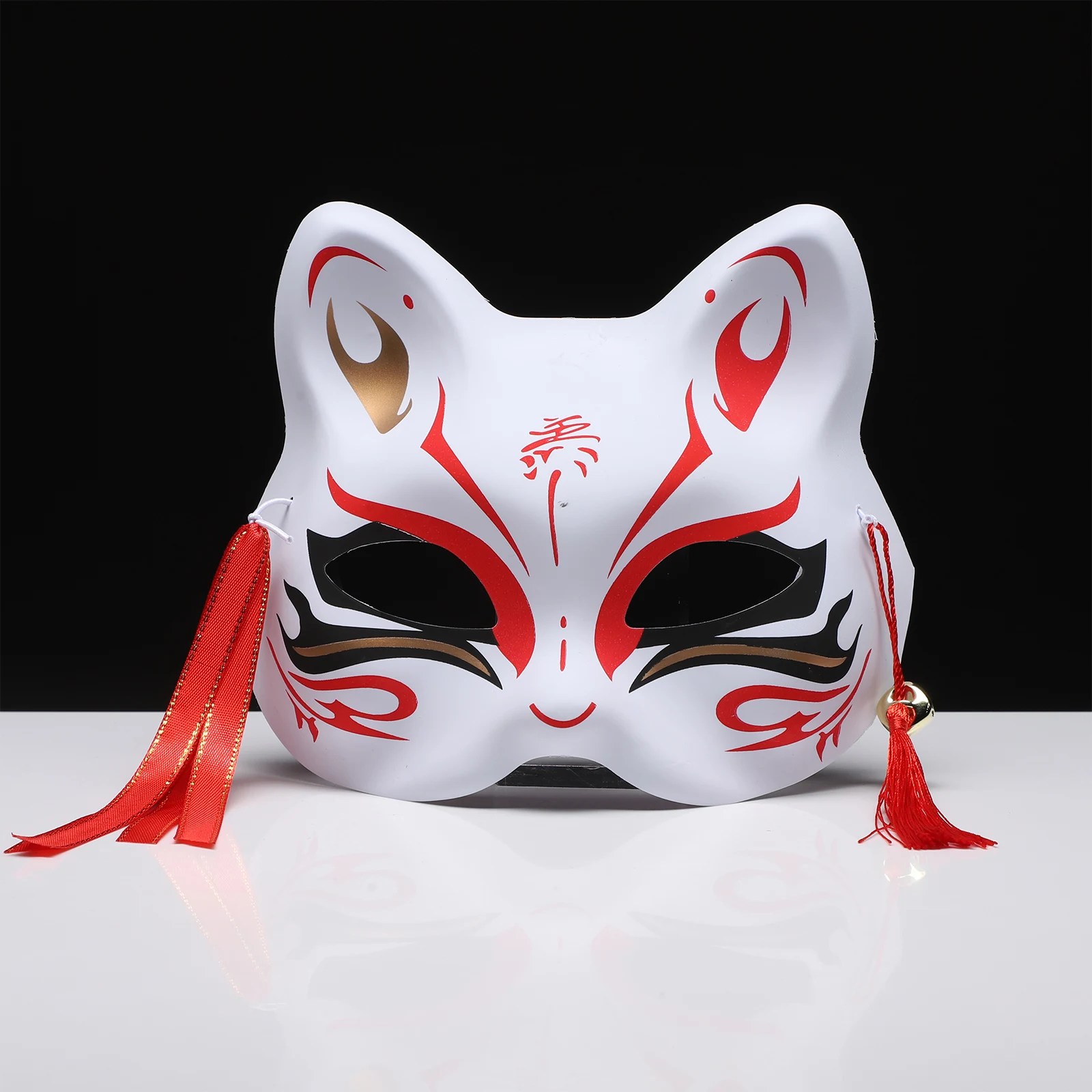 

Kabuki Kitsune Masks Anime Demon Fox Mask Hand-painted Japanese Mask Masquerade Colored Half Face Mask Halloween Cosplay Props