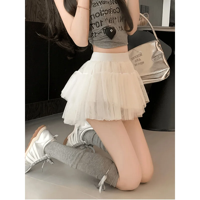 Women'S Sparkly Tulle Tiered Skirt, High Waist A-Line Ruffle Tutu Skirt, Cute Kawaii Layered Skirt in 3 Colors (Pink, White