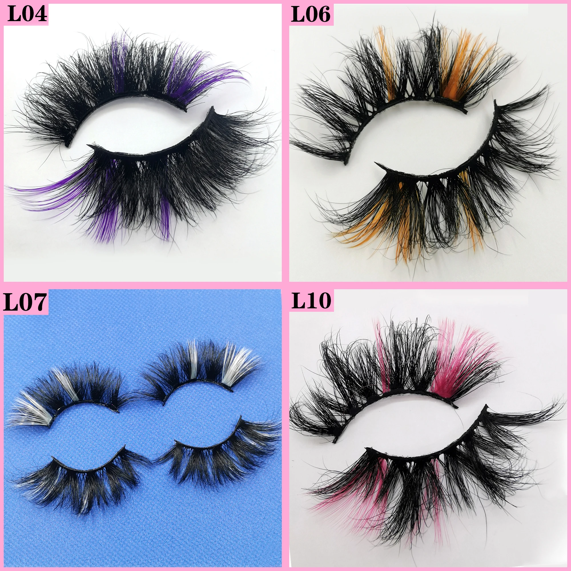 25MM Colored Lashes 5/10/30Pairs Color Fluffy Natural Eyelashes Real 3D Mink Eyelashes Makeup False Lashe Custom Logo