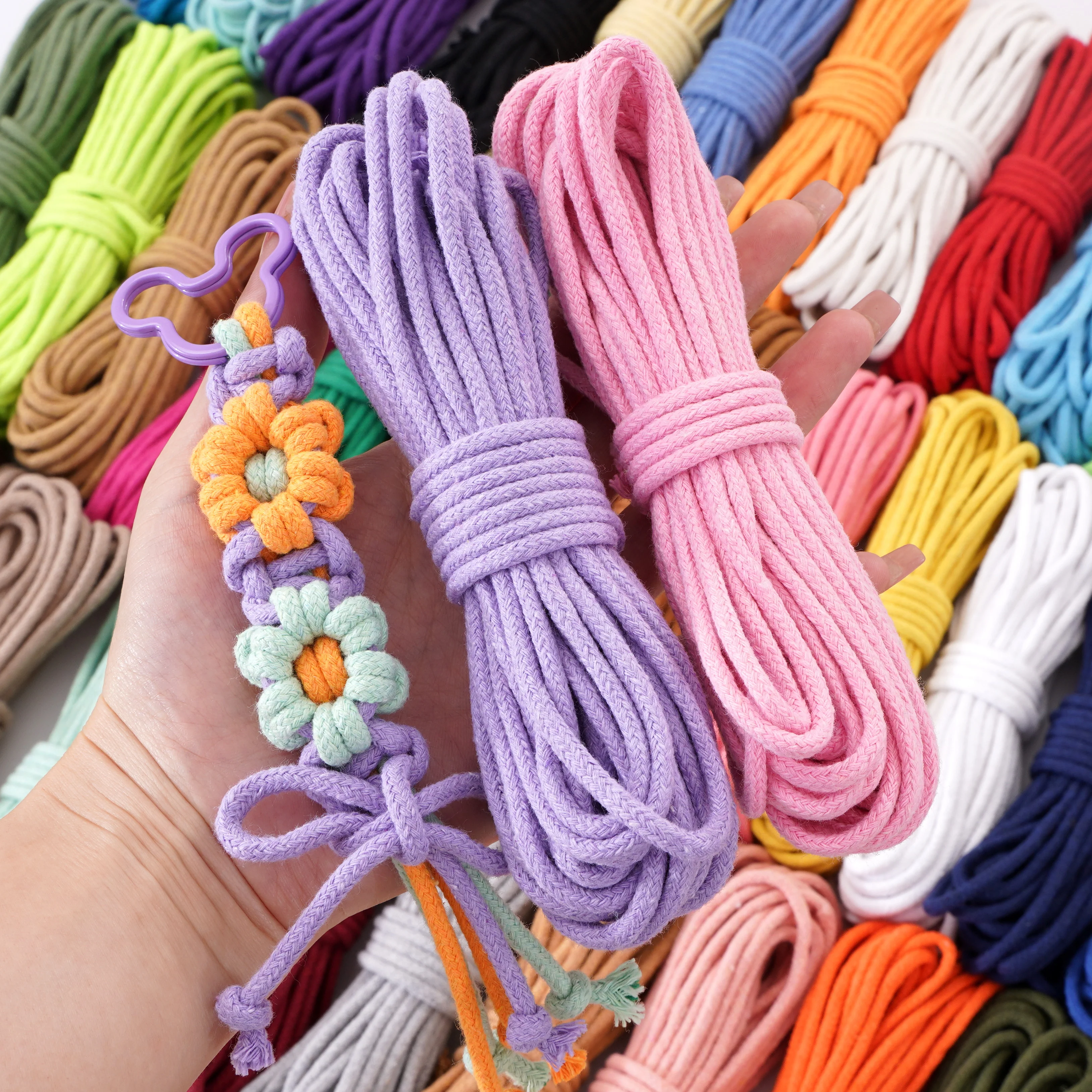 Corda Trançada de Algodão Core Spun 4mm 10m Cor Sólida para Tapeçaria DIY, Pingente de Bolsa de Celular, Coleira de Pet, Acessórios de Decoração Artesanal