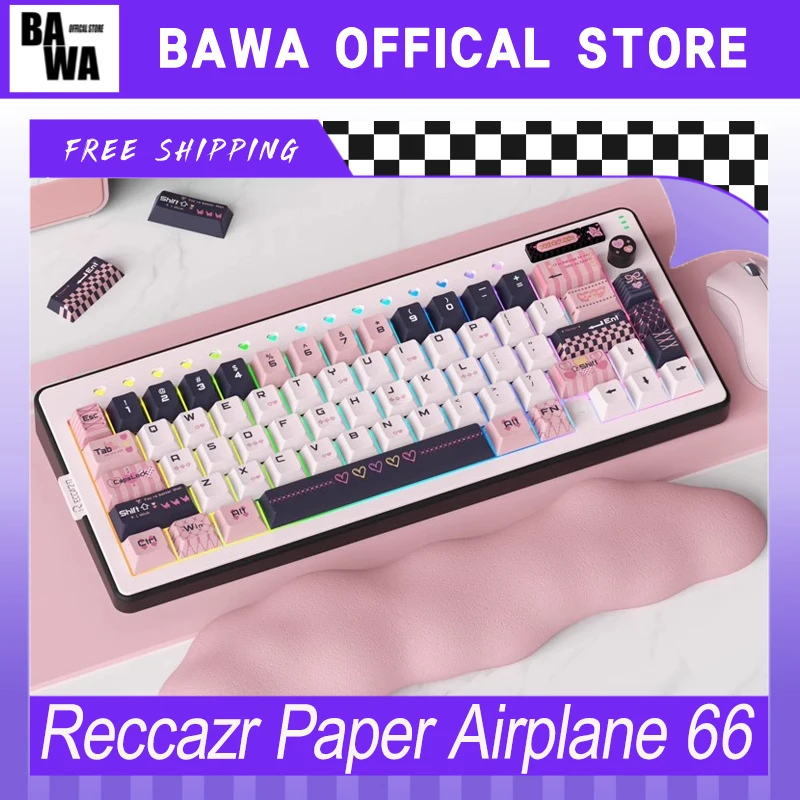 Reccazr Paper Airplane 66 Mechanical Keyboard Wireless Tri-Mode Gasket Hot-Swap Custom 65% Aluminum Office Gaming Keyboard Gift