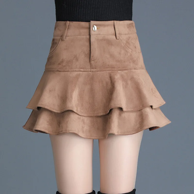 2024 Spring and Autumn New Style Deer Velvet High-waisted A-shaped Skirt Women