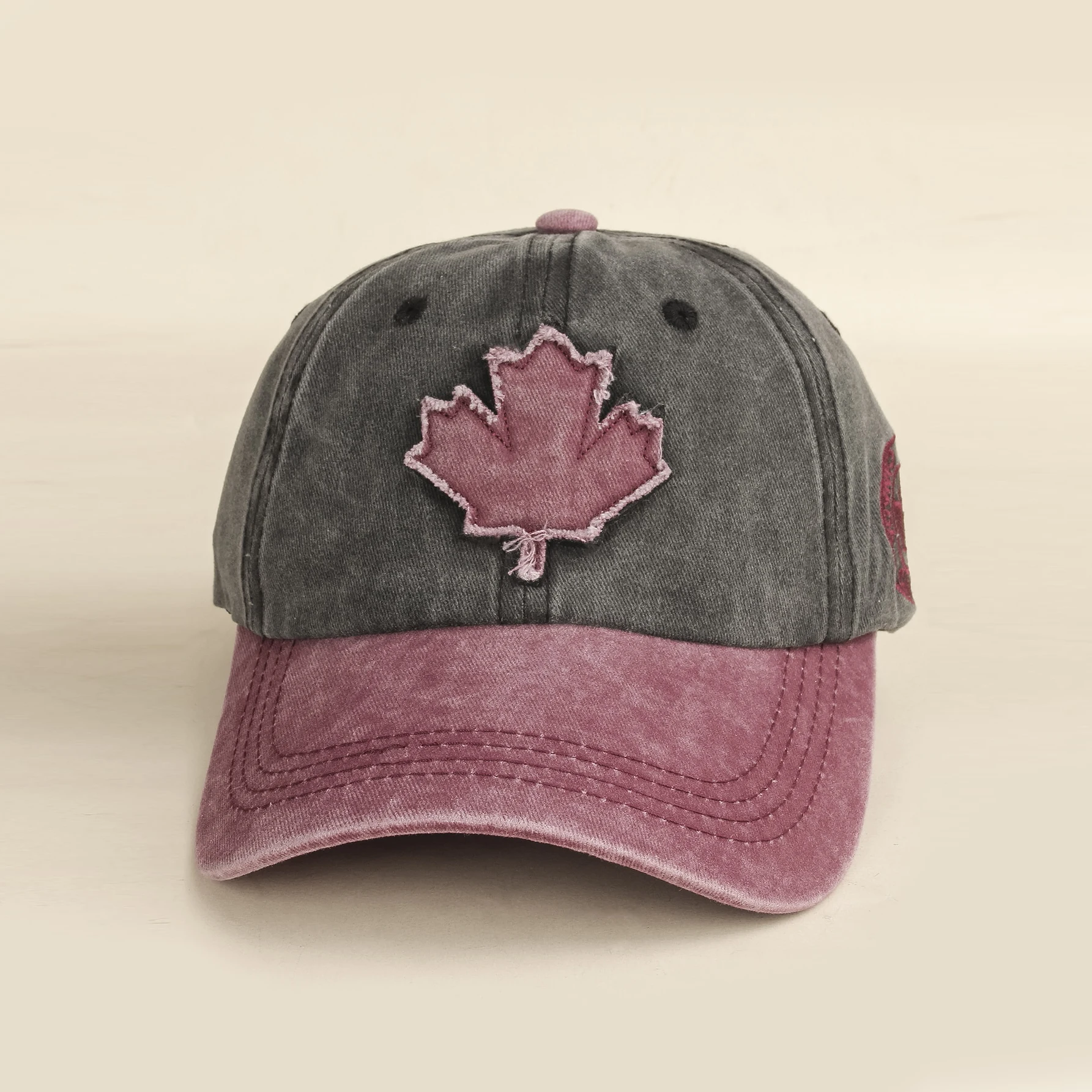 The Cross-Border Spliced Washed Maple Leaf Three-Dimensional Embroidered Letter Baseball Cap Is Suitable for Outdoor Versatility
