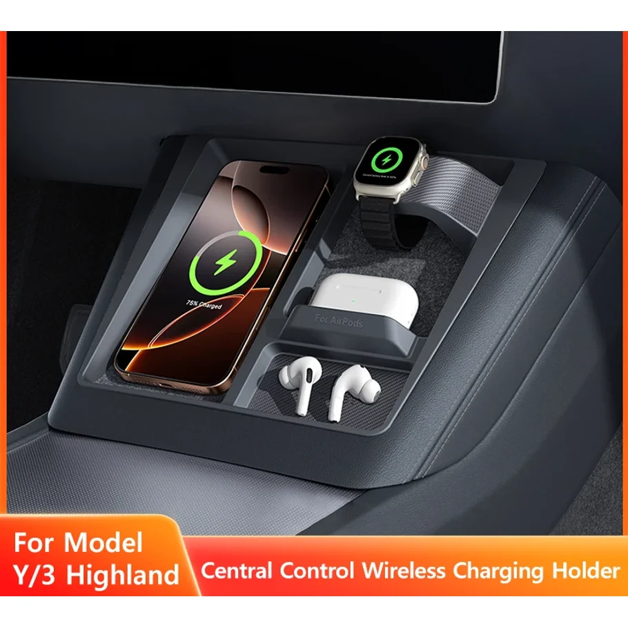 

Wireless Charging Stand for Tesla Model Y Juniper Model 3 Highland Center Console: Charge Phones, Headphones, and Watches