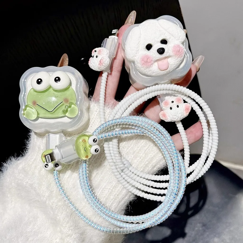 

Cute Animal Dog Charger Cable Protector for iPhone 40W Charger Protection Cover Data Line Winder Protective Cable Winder