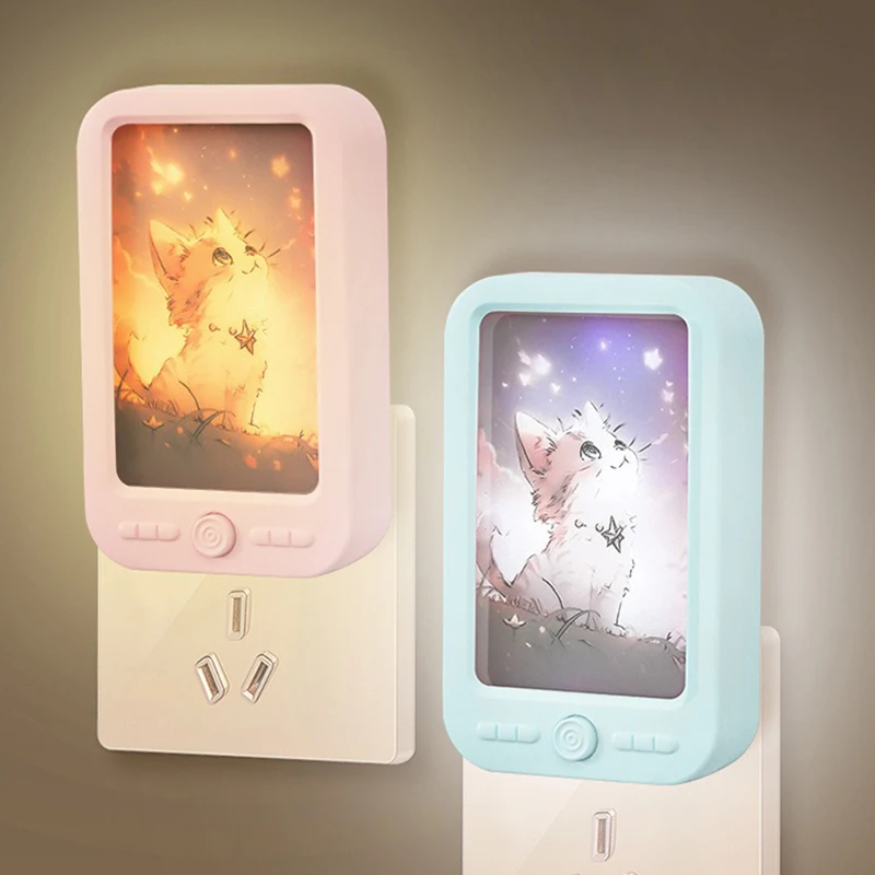LED Mini Painting Night Light Switch Plug-In LED Light Eye Protection Night Light Lamp Use For Bedside Baby Feeding Living Room