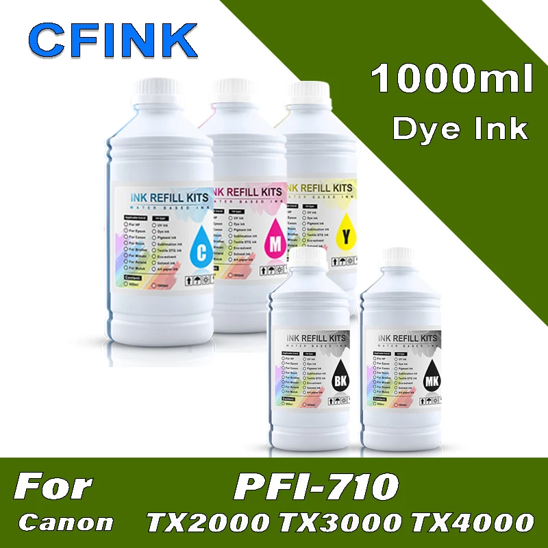 CFINK for Canon PFI-710 PFI710 1000ml Bottle Refill Dye ink for Canon TX2000 TX3000 TX4000 printer 5 Colors