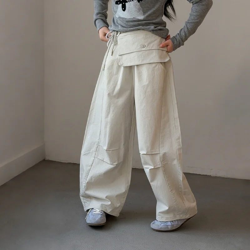 

School Kids Pants 2026 Spring Girls Vintage Cargo Pants Streetwear Teen Casual Parachute Pants Child Loose Trousers Daily Wear