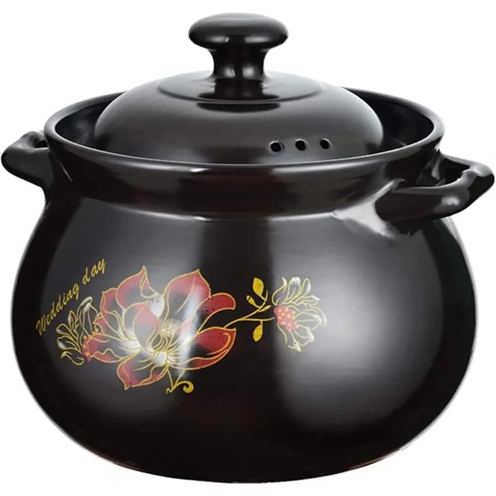 

Кастрюля для тушения с крышкой, глиняная кастрюля для приготовления пищи, керамическая круглая черная кастрюля с антипригарным покрытием, глиняная кастрюля, термостойкая