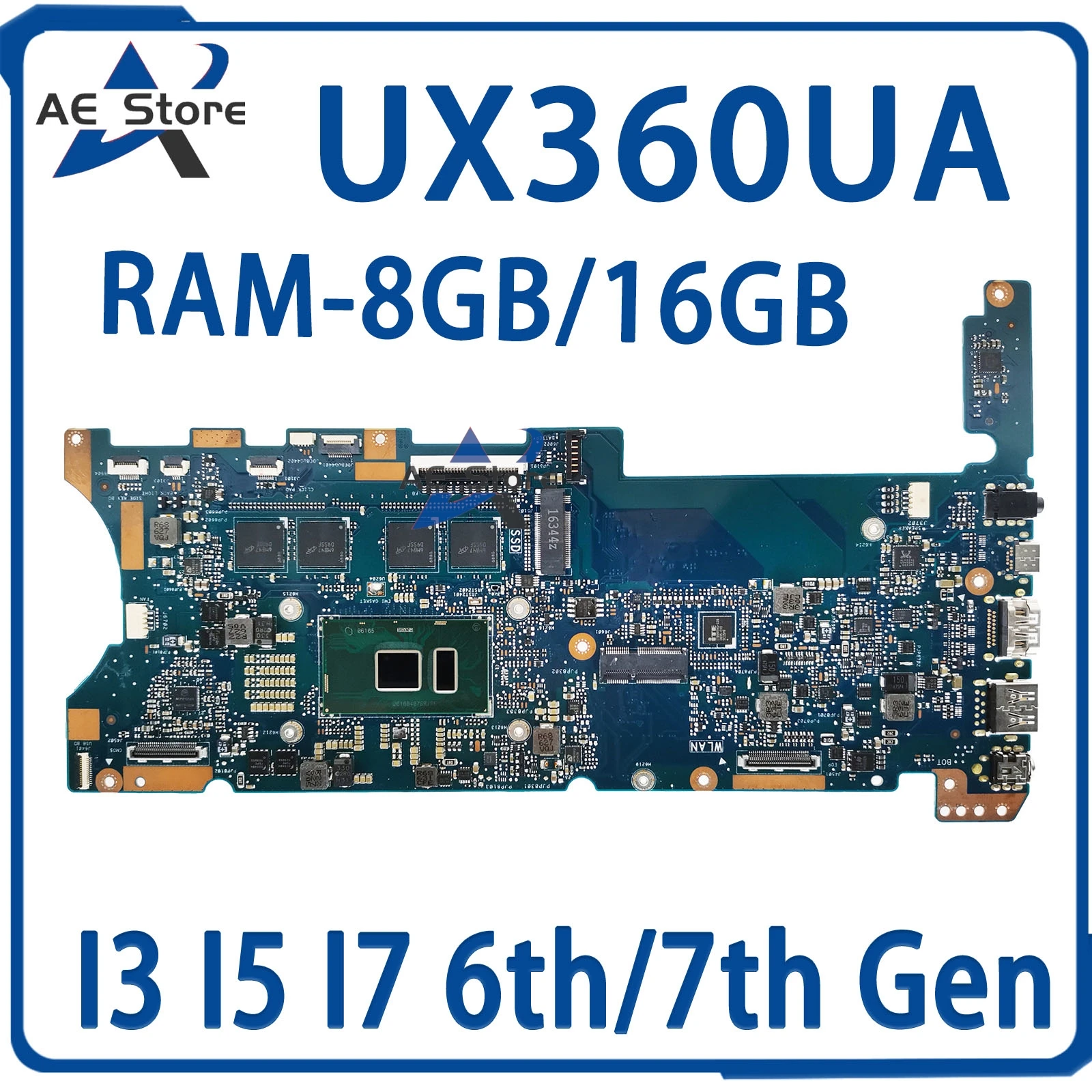 Placa base UX360UA para ordenador portátil, placa base para ASUS ZenBook Flip UX360UAK UX360U UX360 TP360UA, I3 I5 I7 6th/7th Gen 8GB/16GB-RAM