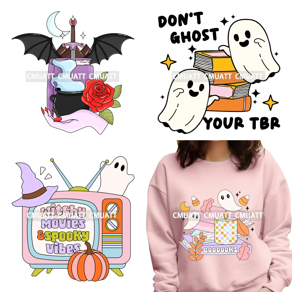 Just A Girl That Love Halloween DTF Heat Transfer Stickers Washable Ready To Press Iron On Clothing Garments Spooky Read Book