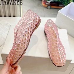 Letnia gorąca sprzedaż galaretki pojedyncze buty damskie modne plastikowe sandały z płaskim dnem Hollow Woven Crystal oddychające buty do tańca baletowego