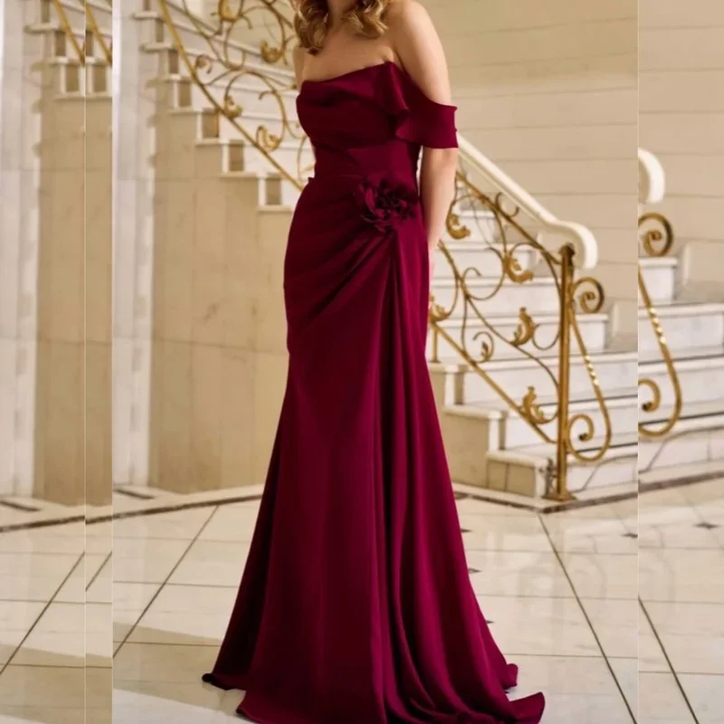 

Customized Intricate Jersey Handmade Flower Draped Straight Off-the-shoulder Long Dresses Bespoke Occasion Dresses Classic