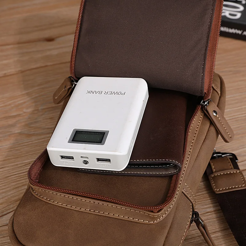 Crazy Horse Leather Chest Bags for Men Large Capacity Sports Cycling Chest Bag Male Outdoor Shoulder Crossbody Bags Chest Pack
