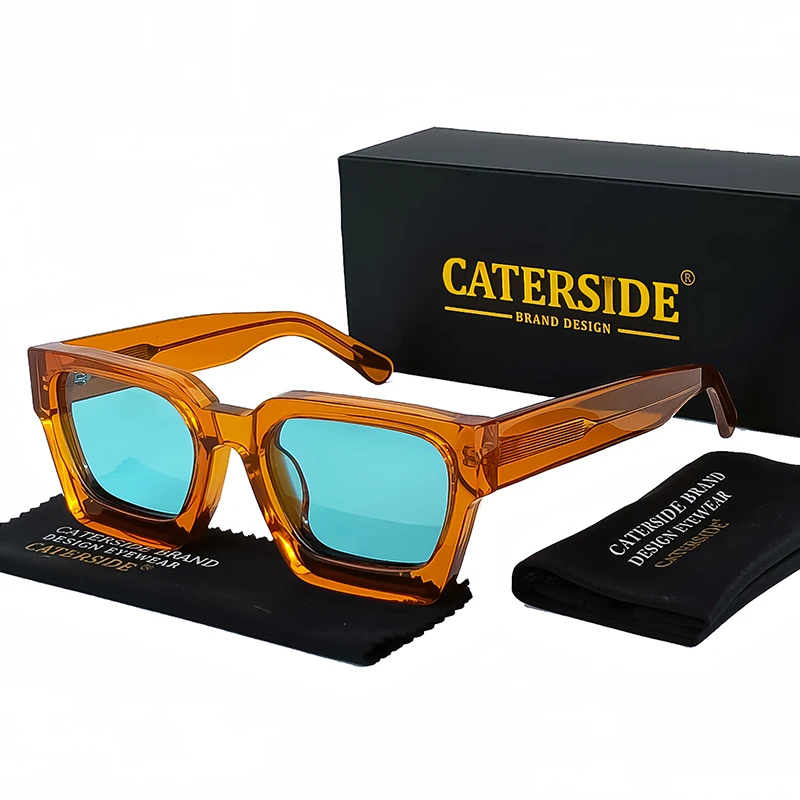 CATERSIDE Retro Polarisierte Quadratische Sonnenbrille Herren Hochwertiger Acetat-Rahmen Damen Sonnenbrillen Fahren Sport Oculos De Sol UV400