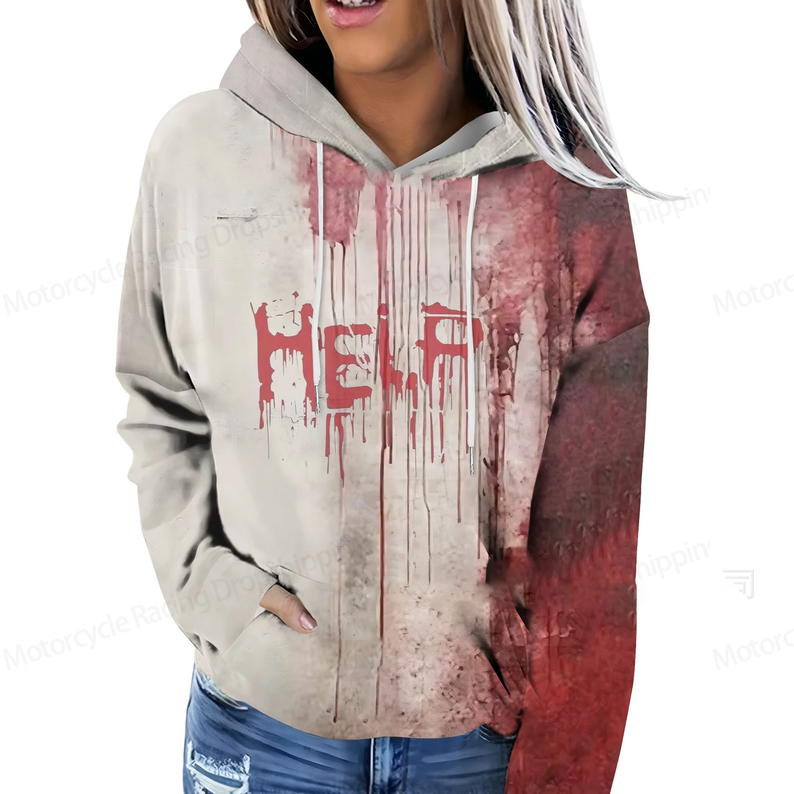 Horror Blood 3d Print Graphic Hoodie Women Fashion Hoodies Halloween Sweatshirt Women Sweats Girl Coat Trick Or Treat Clothes