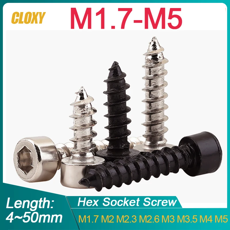 304 Stainless Steel/ Black Carbon Steel Hex Hexagon Socket Cap Head Self Tapping Screw Allen Head Screw M2 M2.6 M3 M3.5 M4 M5