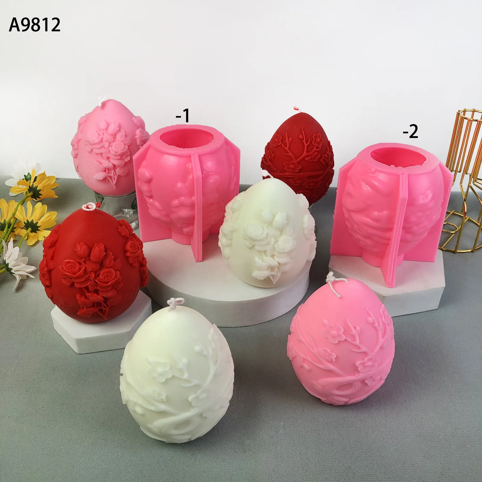 Flower Easter Relief Egg Candle Silicone Mold Aromatherapy Resin Gypsum Model Aromatherapy Valentine's Day Atmosphere Decoration