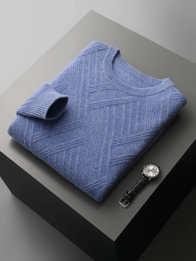 100% Merino Wool Knitted Men's O-neck Sweater Pullover Thick Warm Cashmere Casual Soft Long Sleeve Popular Clothes Autumn Winter