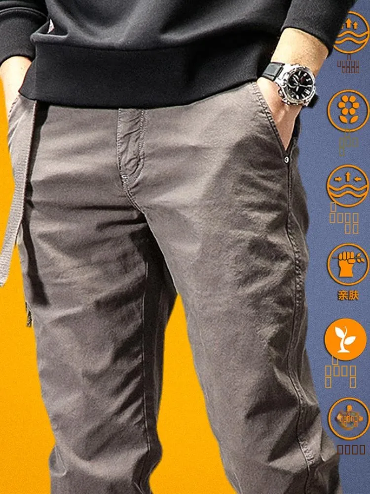 

Эластичные повседневные брюки из чистого хлопка, свободные прямые брюки для мужчин, осенне-зимние новые американские рабочие брюки, молодежная мода