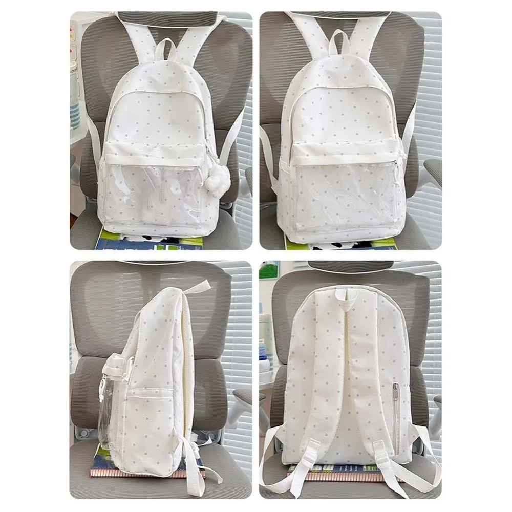 Japanese Style Ita Bag Transparent Window Large Capacity Clear Backpack Zipper Closure Lightweight Polka Dot Bookbag Commute