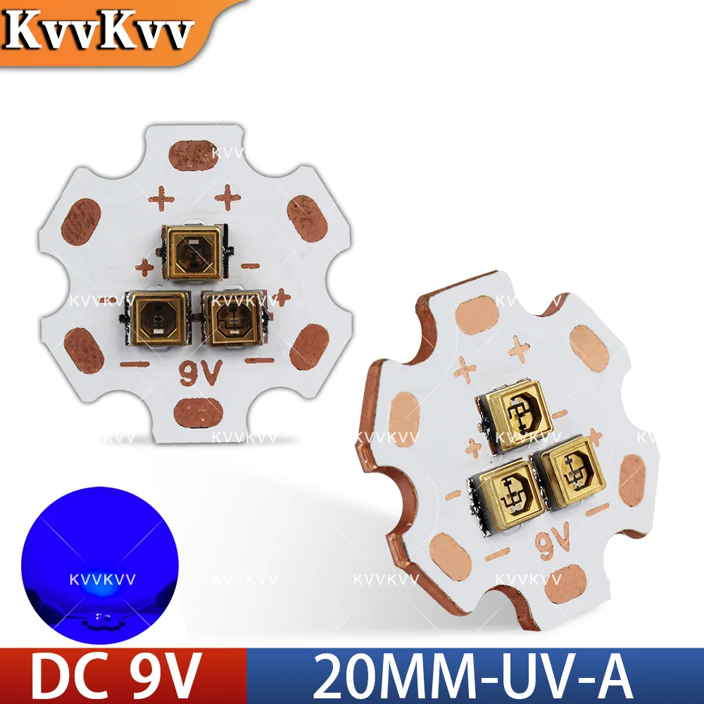 1PCS 3W DC9V Deep UV LED Chip 20MM 3535 UVC 395nm UVA 7mW 15mW Ultraviolet LED Bead DIY Light Lamp With Copper PCB