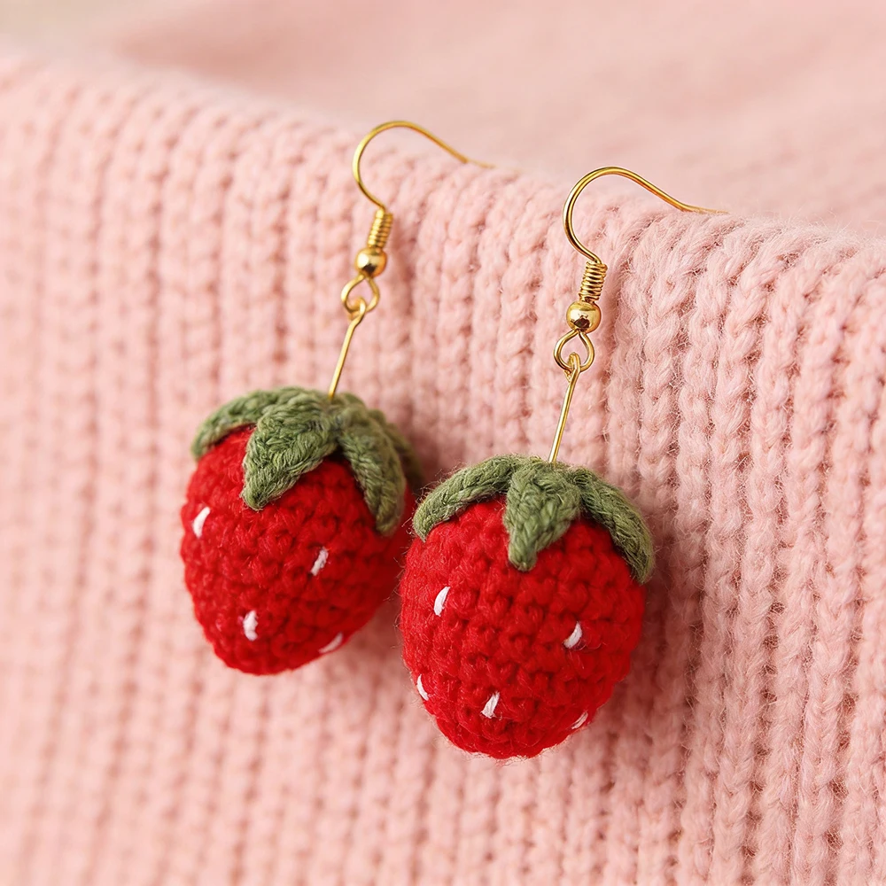 Crochet Fashion Flower Drop Earrings for Women Handmade Knitted Dangle Hooks Earrings Girls Party Holiday Jewelry Gifts