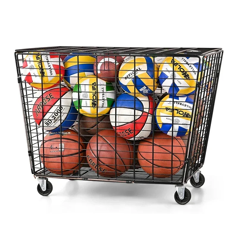 2026 Customized Garage Sports Equipment Organizer Rack Ball Storage Ball Sports Storage Cart with Baskets and Hooks