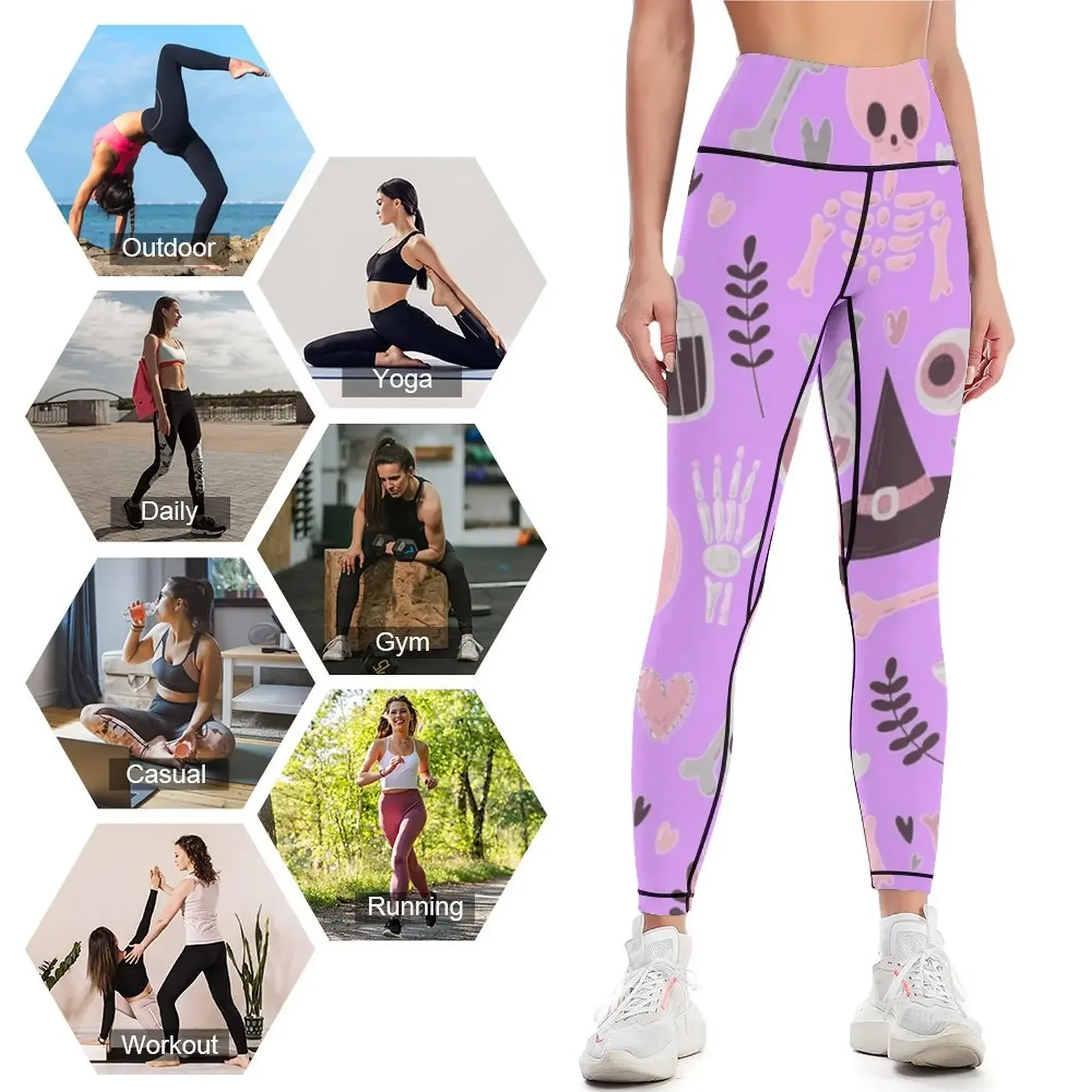 هالوين الأرواح المخيفة أشباح اليقطين قبعة ساحرة نمط طماق ملابس رياضية لصالة الألعاب الرياضية اللياقة البدنية الملابس النسائية طماق #4